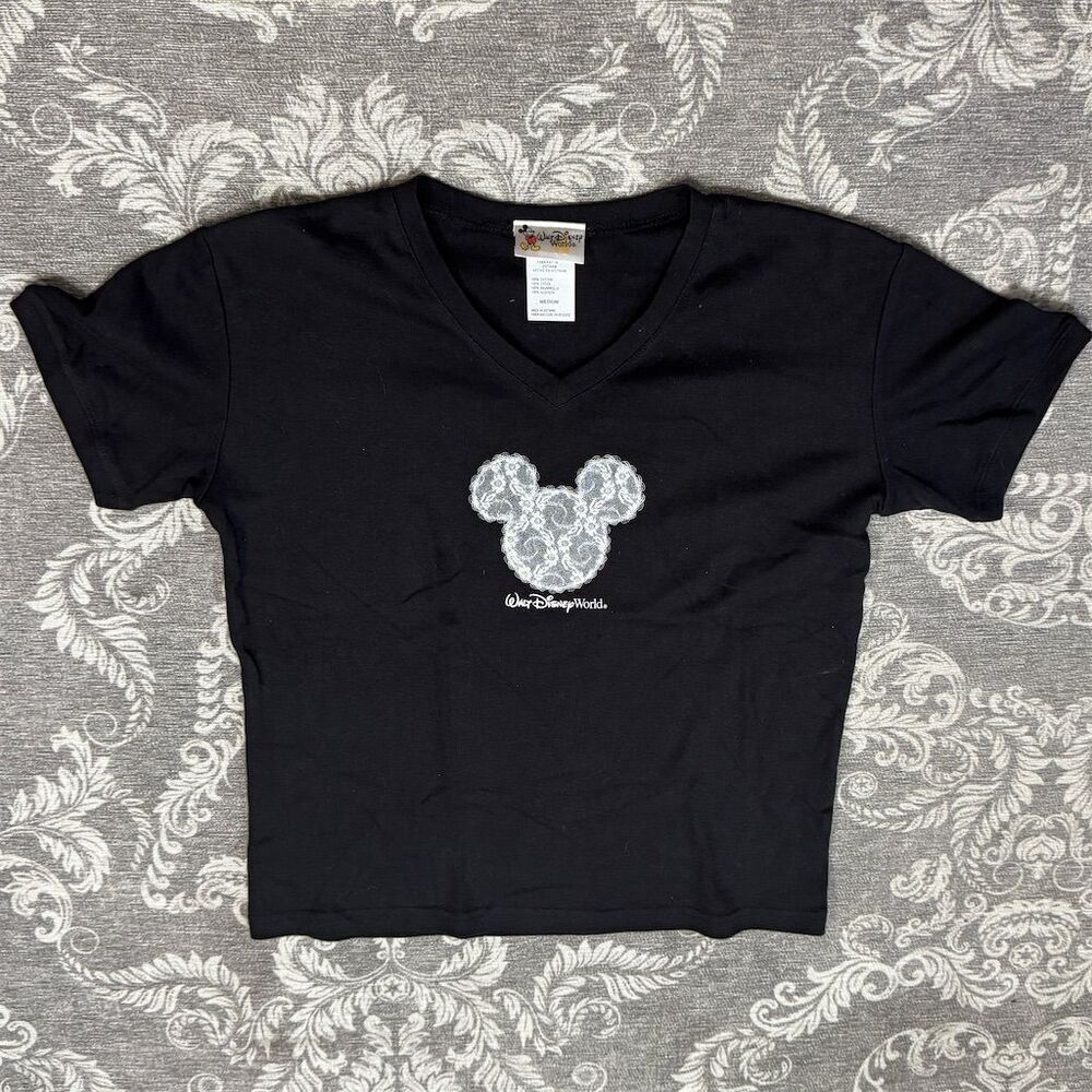 Disney Women's Vintage Mickey Mouse Lace T-Shirt Black Size M